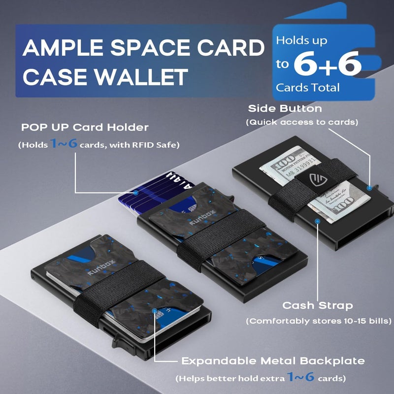 RUNBOX Mens Business Card Holder, Slim Card Wallet for Men and Women, Minimalist RFID Blocking Wallet with Pop-Up Function, Thin Design, Metal Cases Holds 6+6 Cards, Gifts for Men, Men's Accessories - Image 2